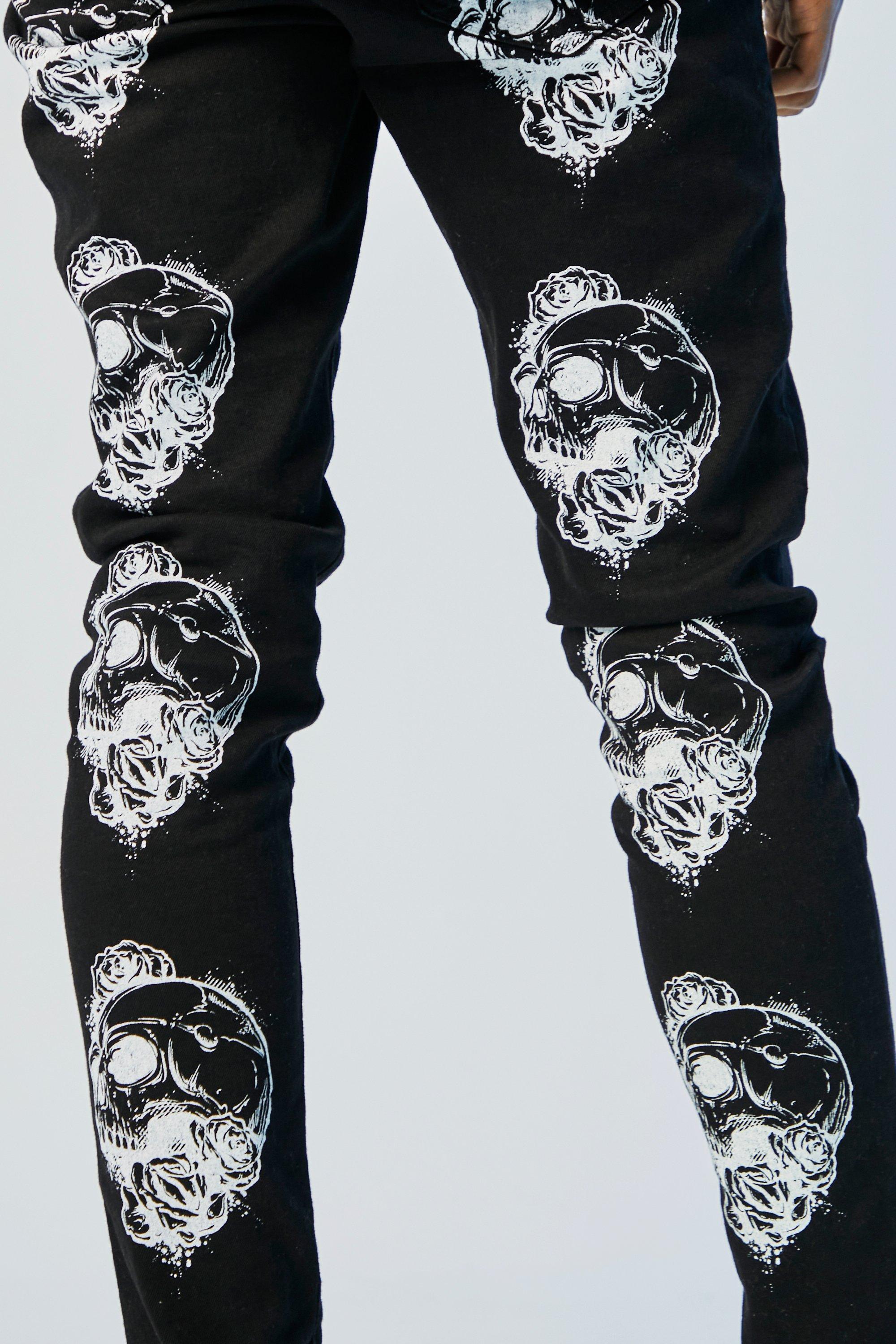 Skinny Stretch Skull Print Jeans